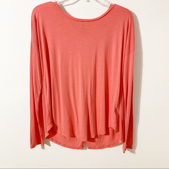Old Navy Rayon Dropped Shoulder Long Sleeve Tulip Back Tee Rounded Hem Coral - Picture 1 of 9